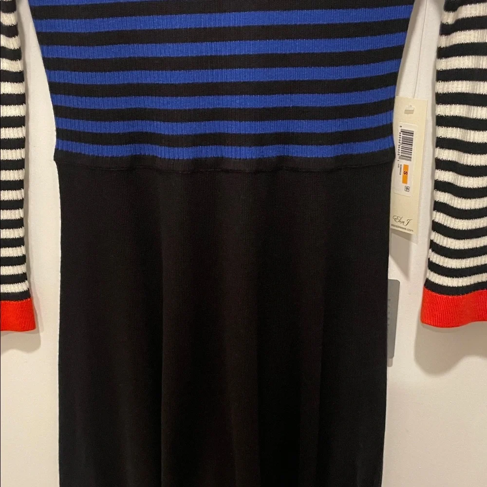 Eliza J Blue and Black Striped Long Sleeve Dress - Picture 8 of 9
